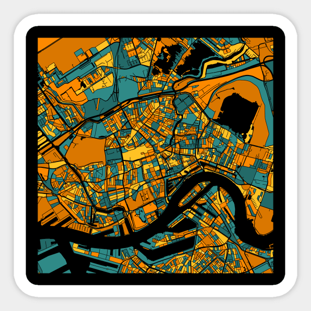 Rotterdam Map Pattern in Orange & Teal Sticker by PatternMaps